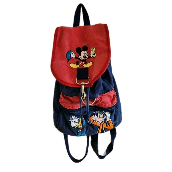 SOLD - Disney Backpack Blue/Red with Mickey, Duffy Duck and Goofy Embroided - Picture 2 of 14